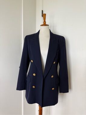 Liz Claiborne Navy 100% wool Double-Breasted Gold Button Blazer